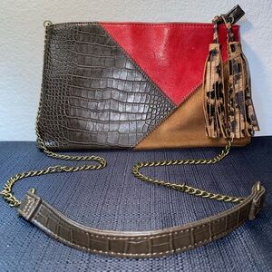 Faux Croc Red and Cheetah Tassle Crossbody